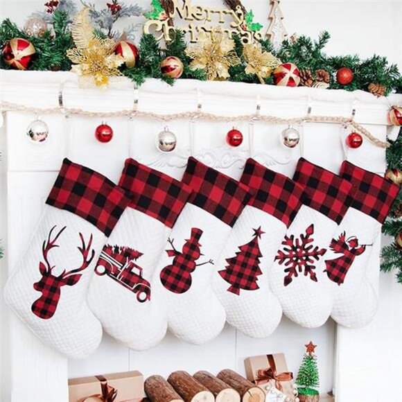 Set of 6 ChristmasStocking(20inch) Silhouette Buffalo Red Plaid/Rustic/Farmhouse - Picture 7 of 7